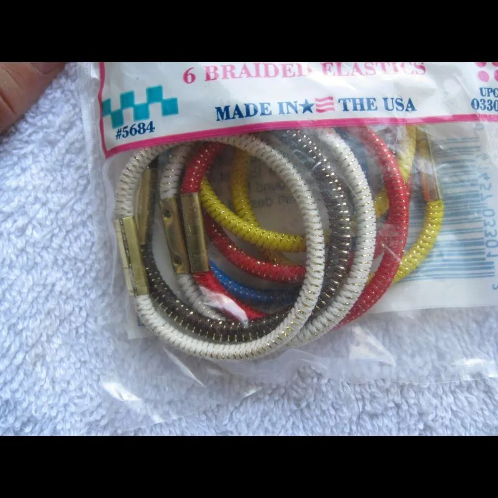 6 Goody 1990 U.S.A. Tinsel Woven With Metal Elastic Hair Bands Old Formula Mylar